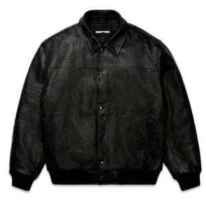 Sp5der Debossed Web Leather Jacket-1