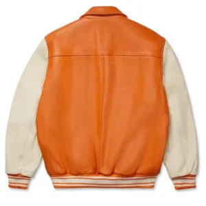 Sp5der Orange Leather Varsity Jacket